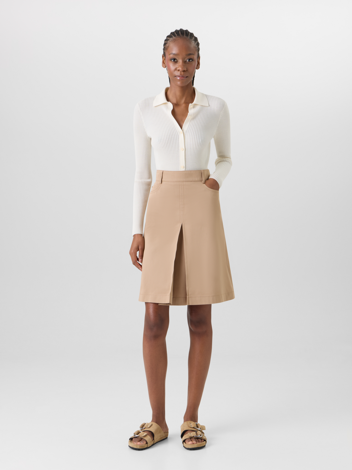 Designer A-Line Cotton Gabardine Skirt - beige #editorial