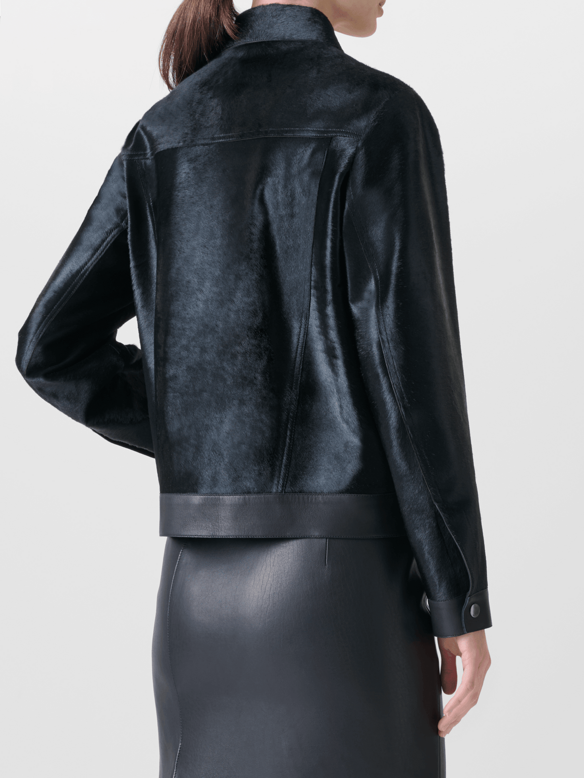Designer Short Shearling Jacket with Leather Trim - black - neutral #editorial