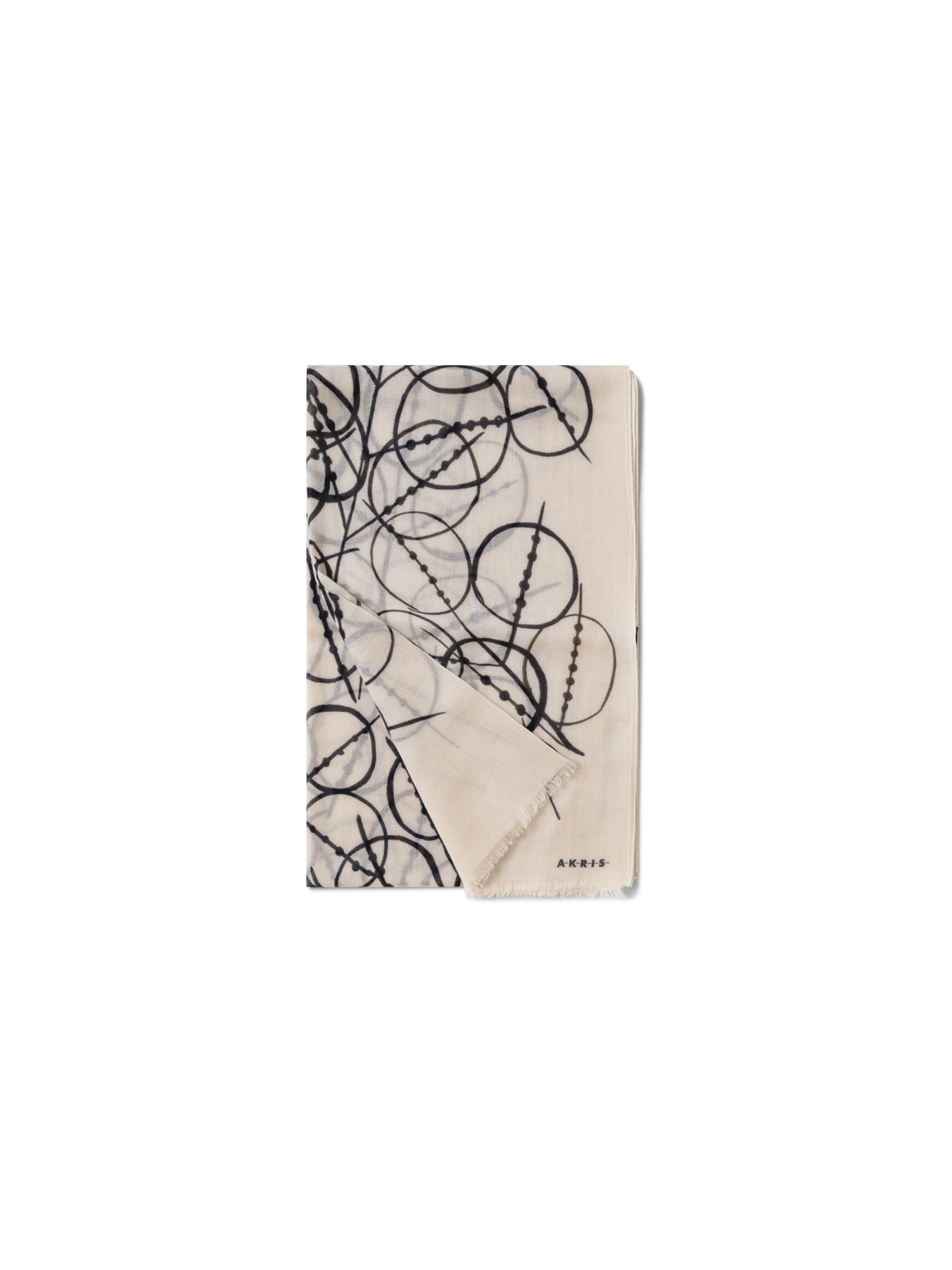 Designer Cashmere Scarf with Polka Dots Print - black - multicolor - ecru - white