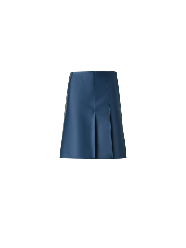 Designer Half-Pleated Leather Mini Skirt - neutral - navy - blue
