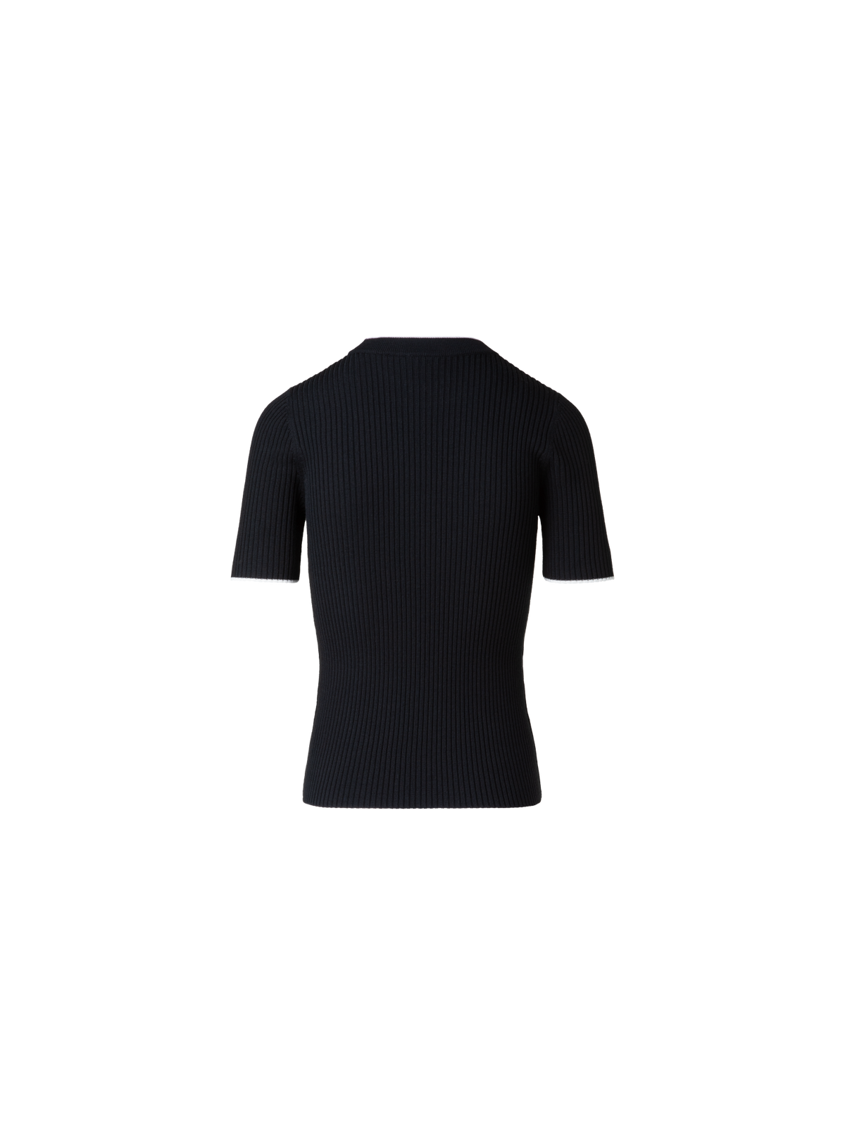 Designer Short Sleeve Virgin Wool Sweater with Piping - black