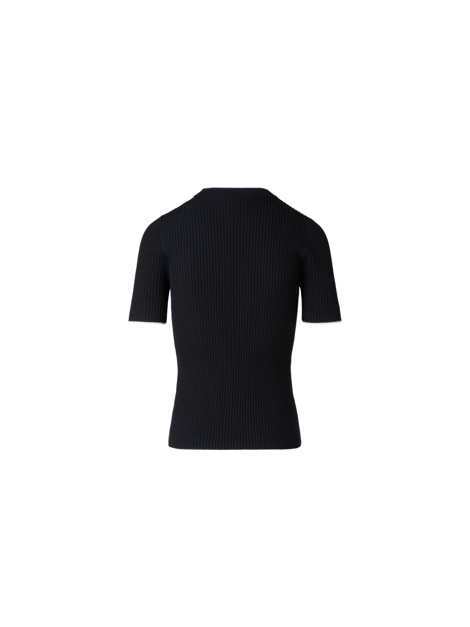 Designer Short Sleeve Virgin Wool Sweater with Piping - black