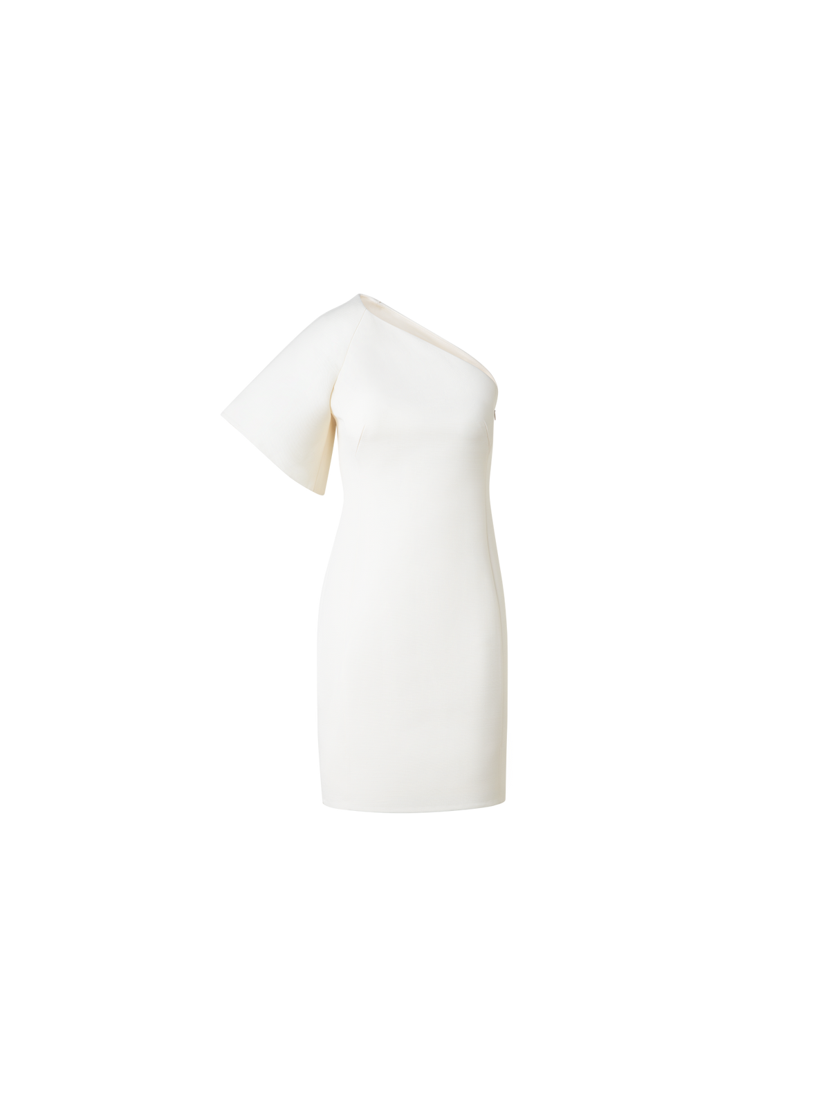 Designer One-Shoulder Wool Double-Face Cocktail Dress - ecru - white