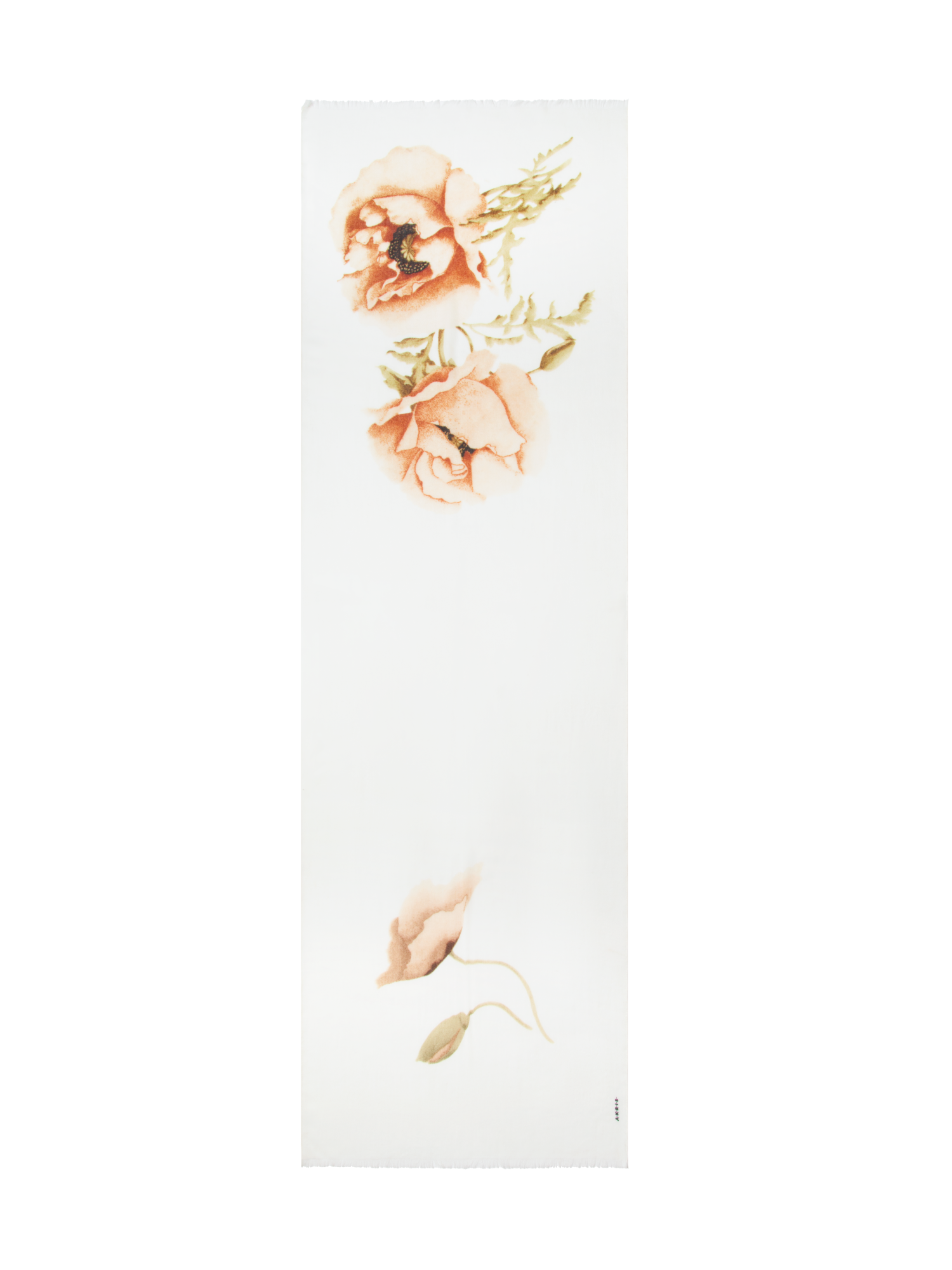 Designer Cashmere Silk Scarf with Placed Anemone Print - neutral - pastel - multicolor - ecru - white