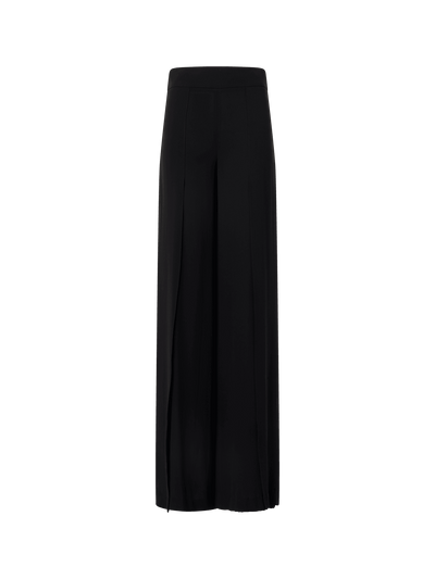 Designer Fellia Wide-Flared-Leg Pants in Silk Georgette - black