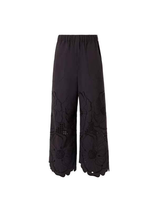 Designer Wide-Leg Pants Frey in Cotton Poplin - black