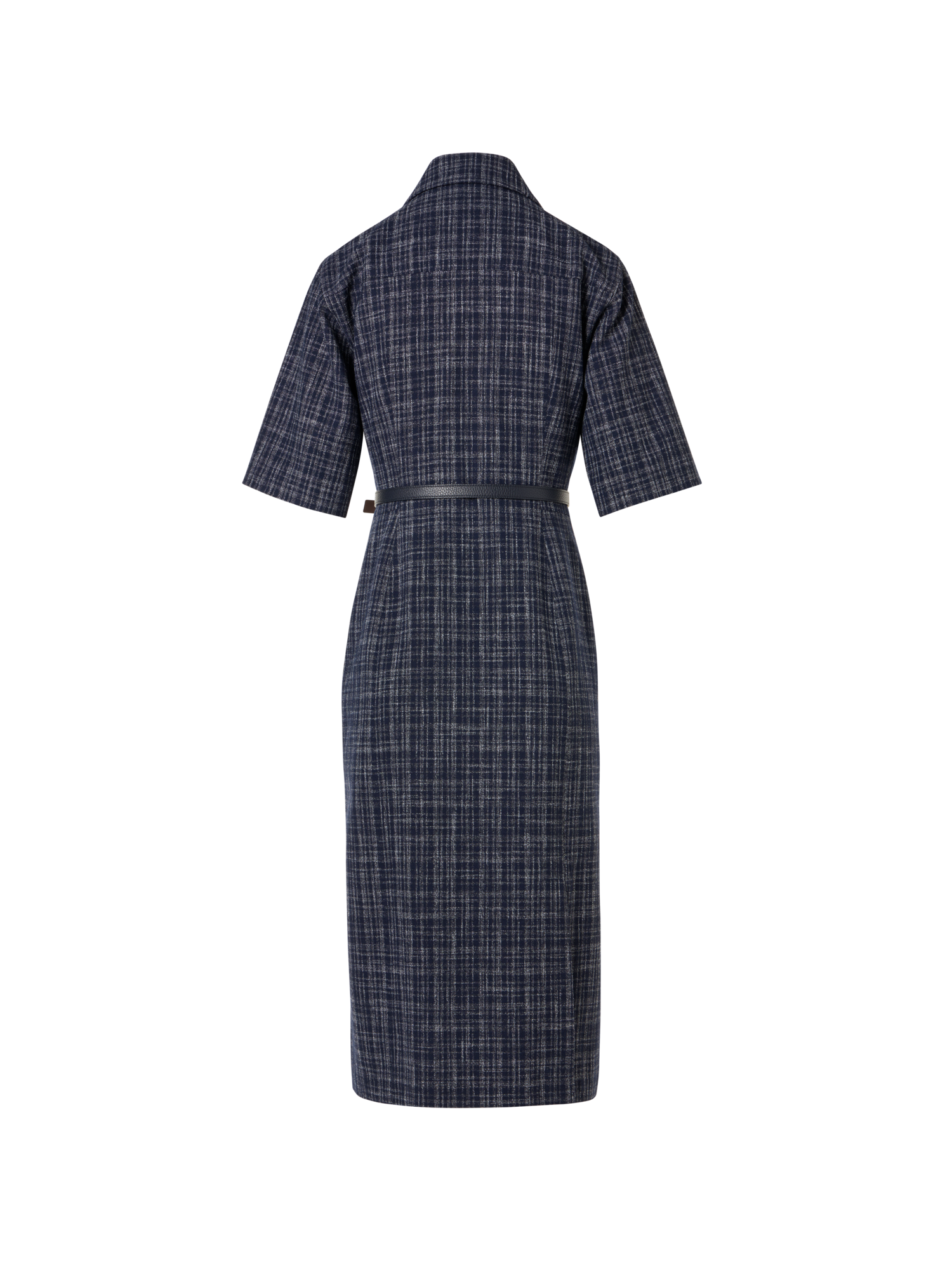Designer Short-Sleeve Wool-Viscose Tweed Shirt Dress - blue