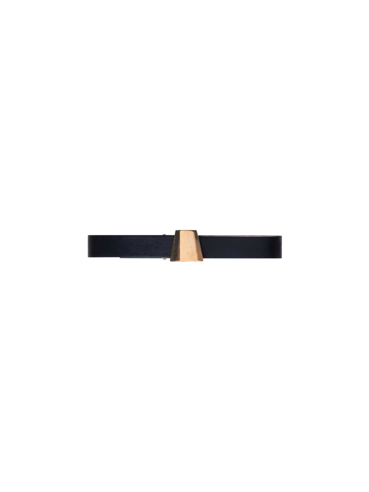 Designer Leather Belt with Gold Trapezoid Buckle - black - gold