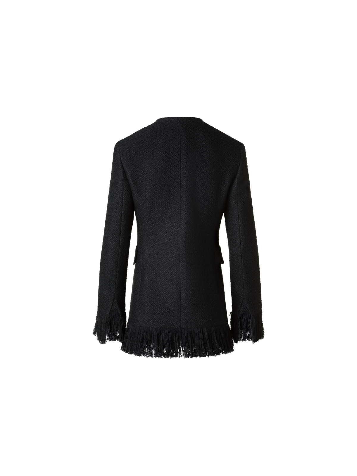 Designer Double-Breasted Illusion Jacket with Fringes - black - neutral