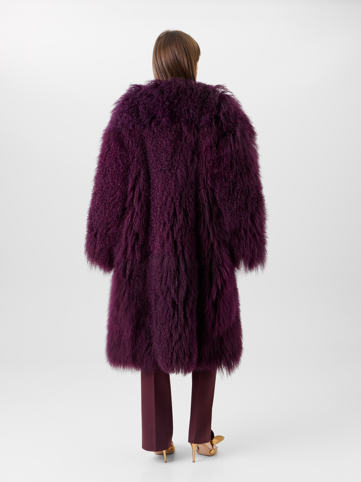 Designer Oversized Longhair Lamb Shearling Coat - red - purple #editorial