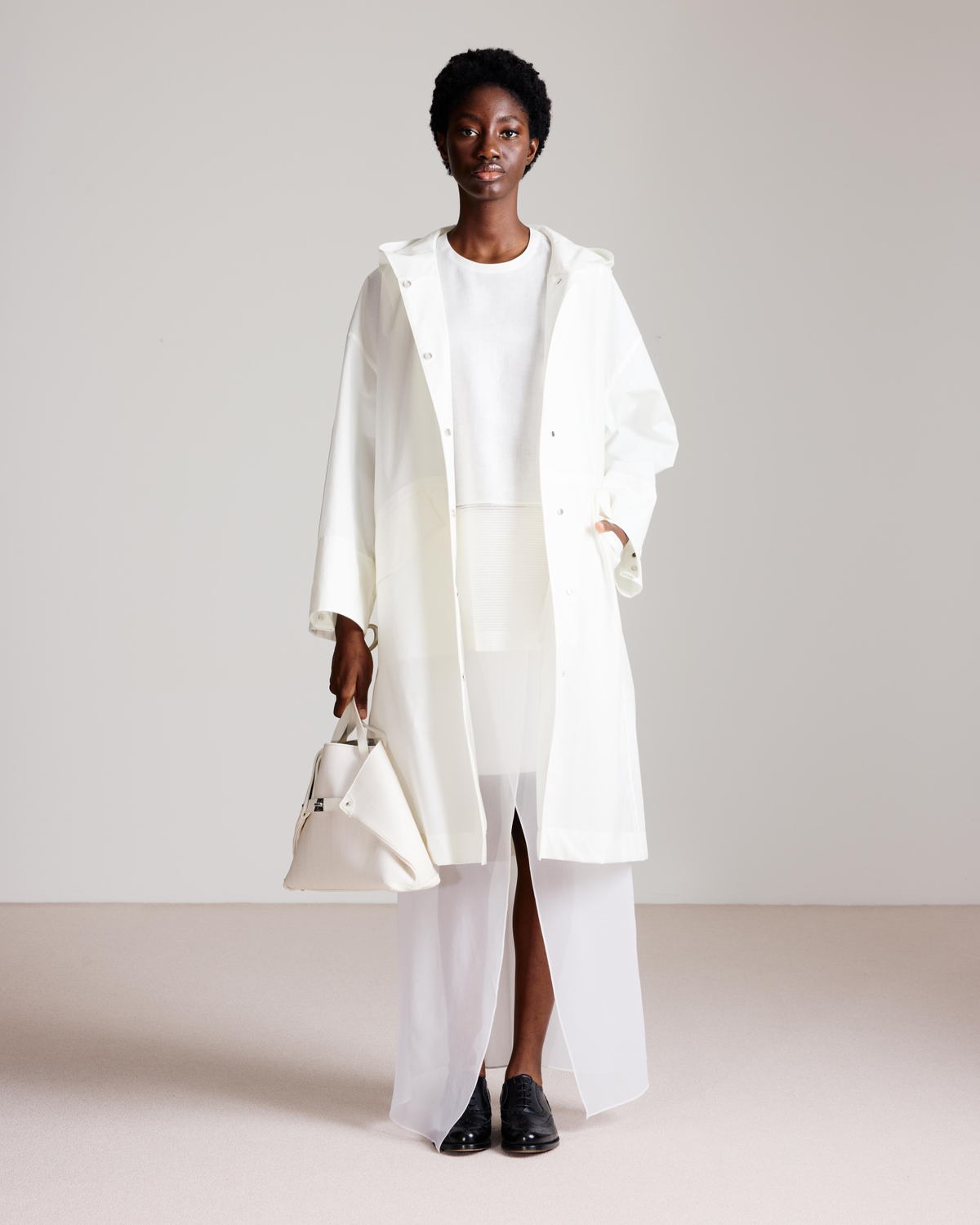Designer Water Repellent Parka in Cotton Blend with Hood - neutral - ecru - white #editorial