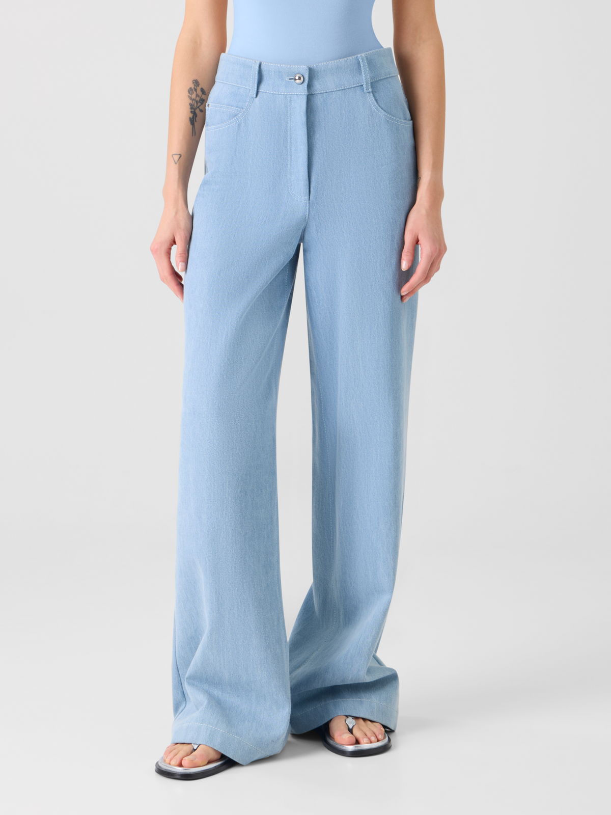 Designer Cooper Wide Leg Stretch Cotton Denim Pants - blue #editorial