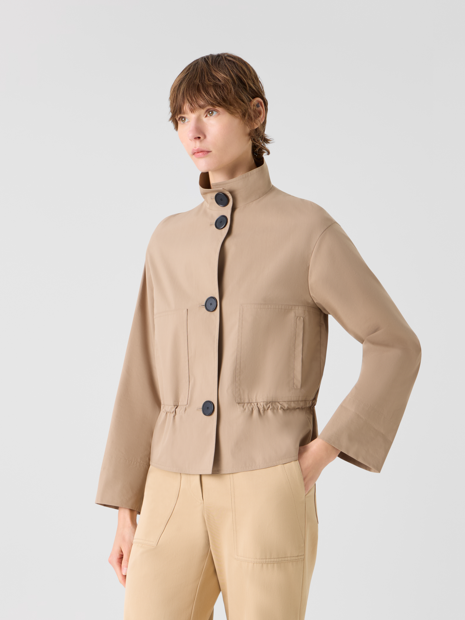 Designer Cotton Short Parka Jacket with Elastic Waist