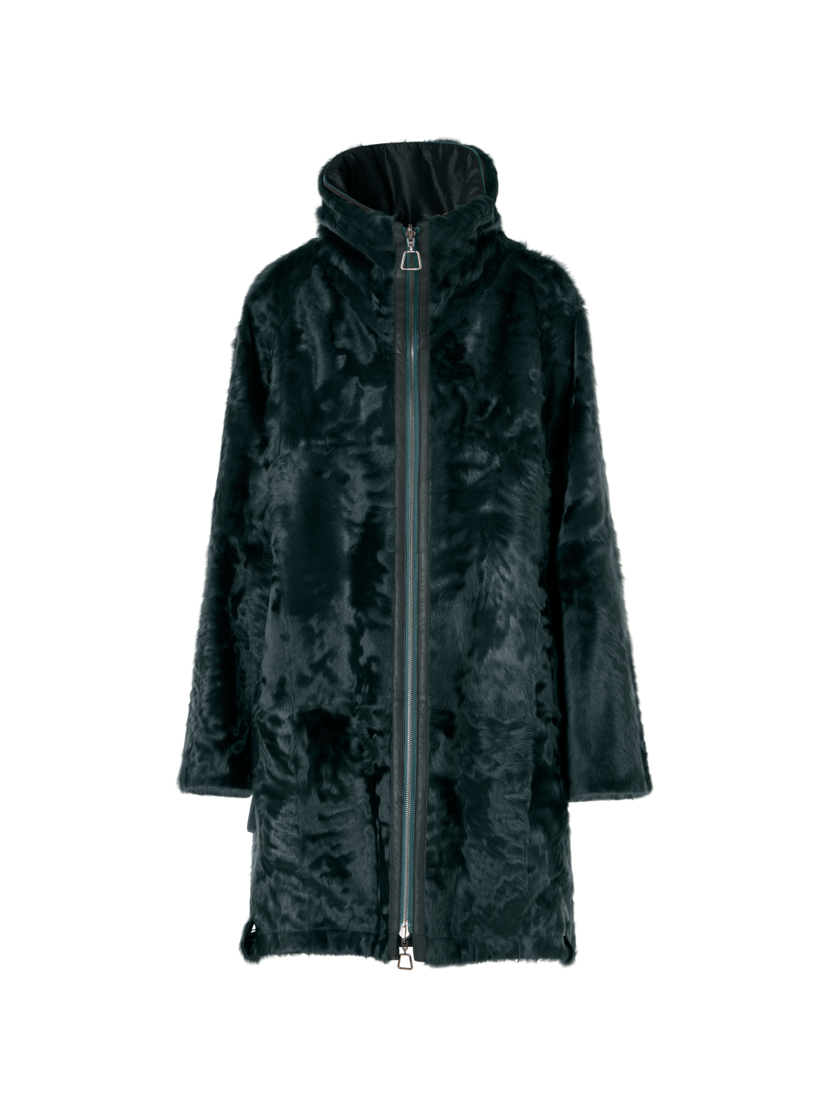 Designer Shearling Parka Reversible to Silk - green