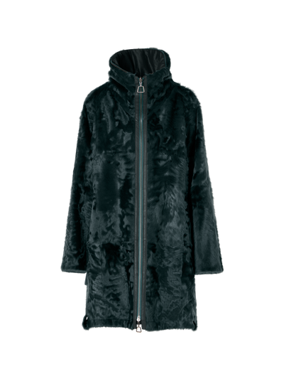 Designer Shearling Parka Reversible to Silk - green