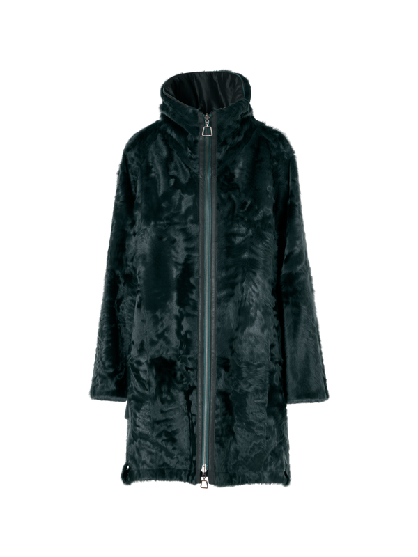 Designer Shearling Parka Reversible to Silk - green