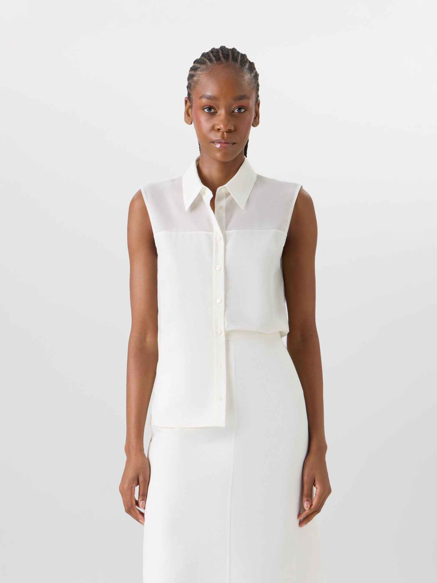 Designer Cotton Voile Blouson-Top Sleeveless - ecru 