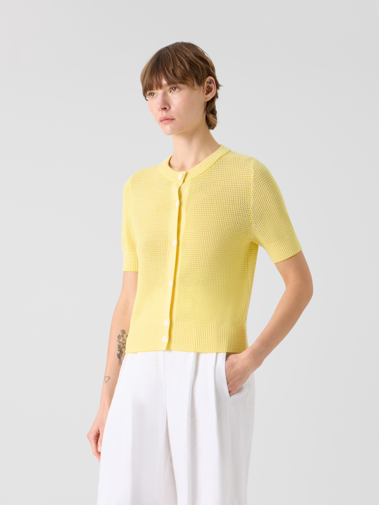 Designer Merino Wool Cropped Bolero Cardigan - yellow