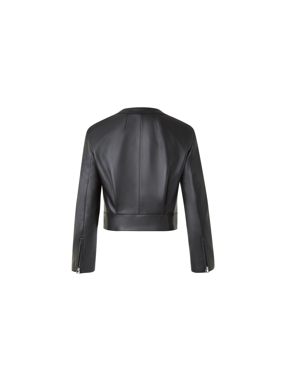 Designer Cropped Leather Jacket with Crew Neck - black - neutral