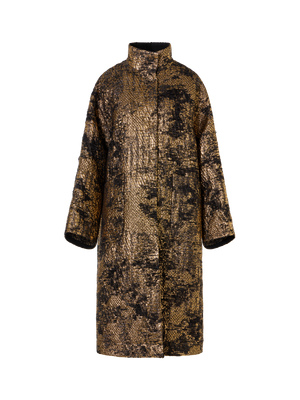 Designer Oversize Fragmented Jacquard Coat in Techno Lamé - black - multicolor - gold