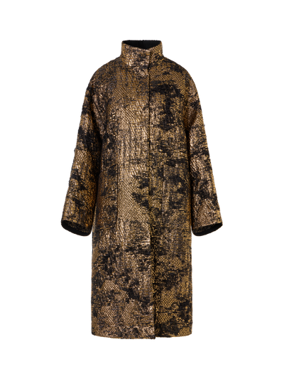 Designer Oversize Fragmented Jacquard Coat in Techno Lamé - black - multicolor - gold