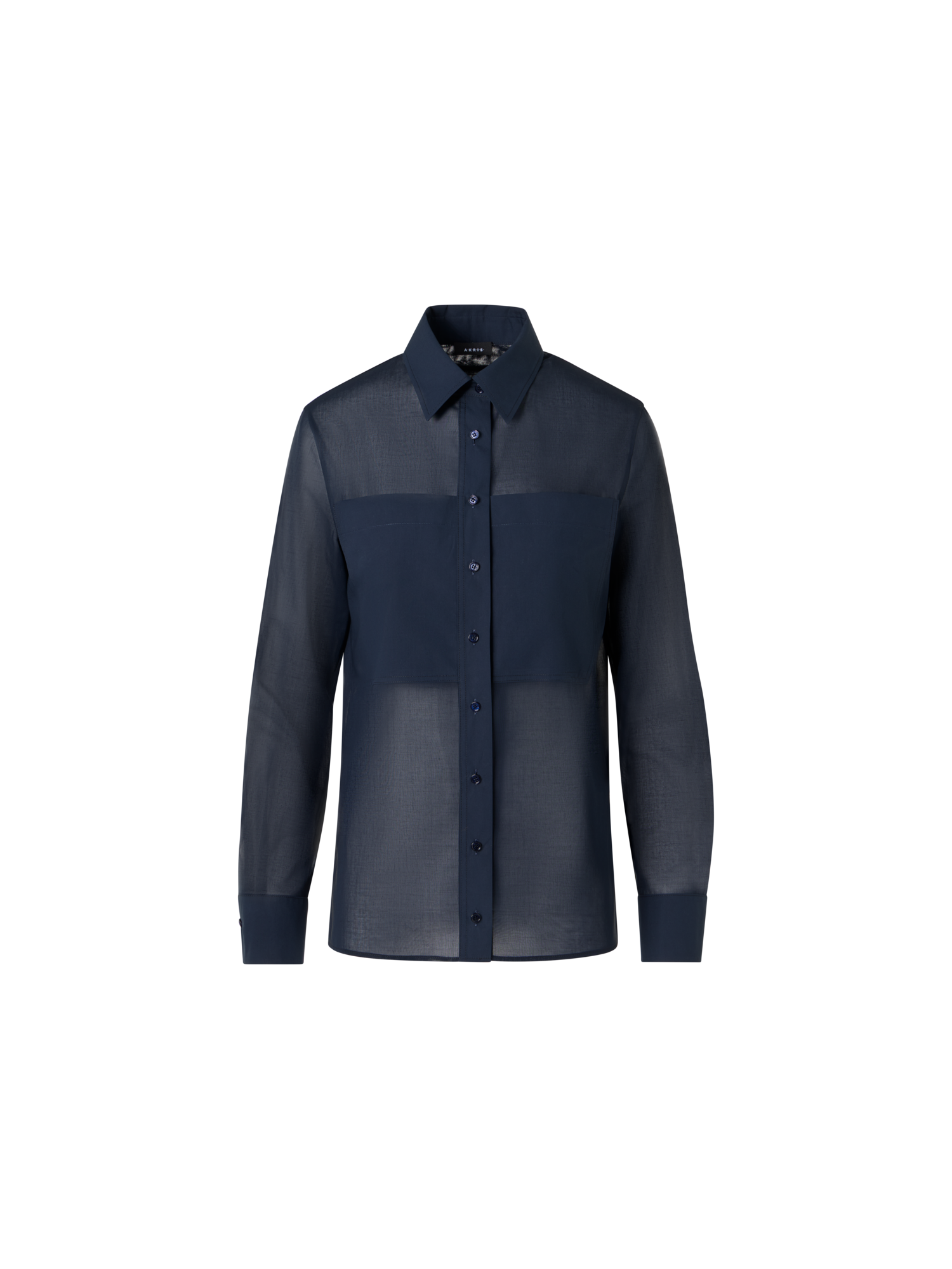 Designer Cotton Voile Tunic Blouse with Poplin Breast Pockets - blue