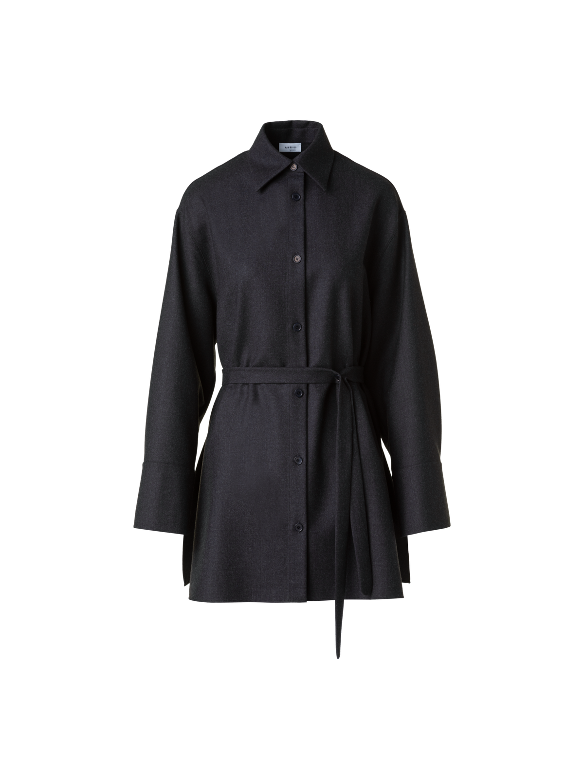 Designer Oversized Wool Flannel Tunic Blouse - neutral - grey