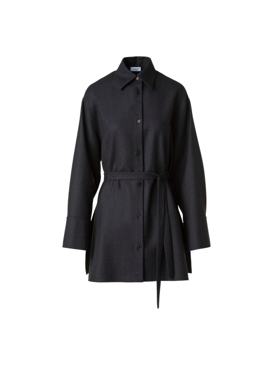 Designer Oversized Wool Flannel Tunic Blouse - neutral - grey