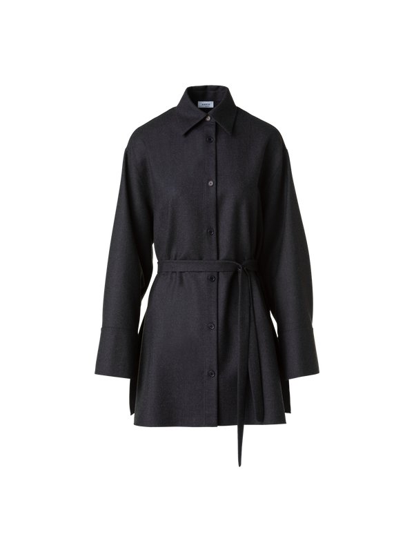 Designer Oversized Wool Flannel Tunic Blouse - neutral - grey