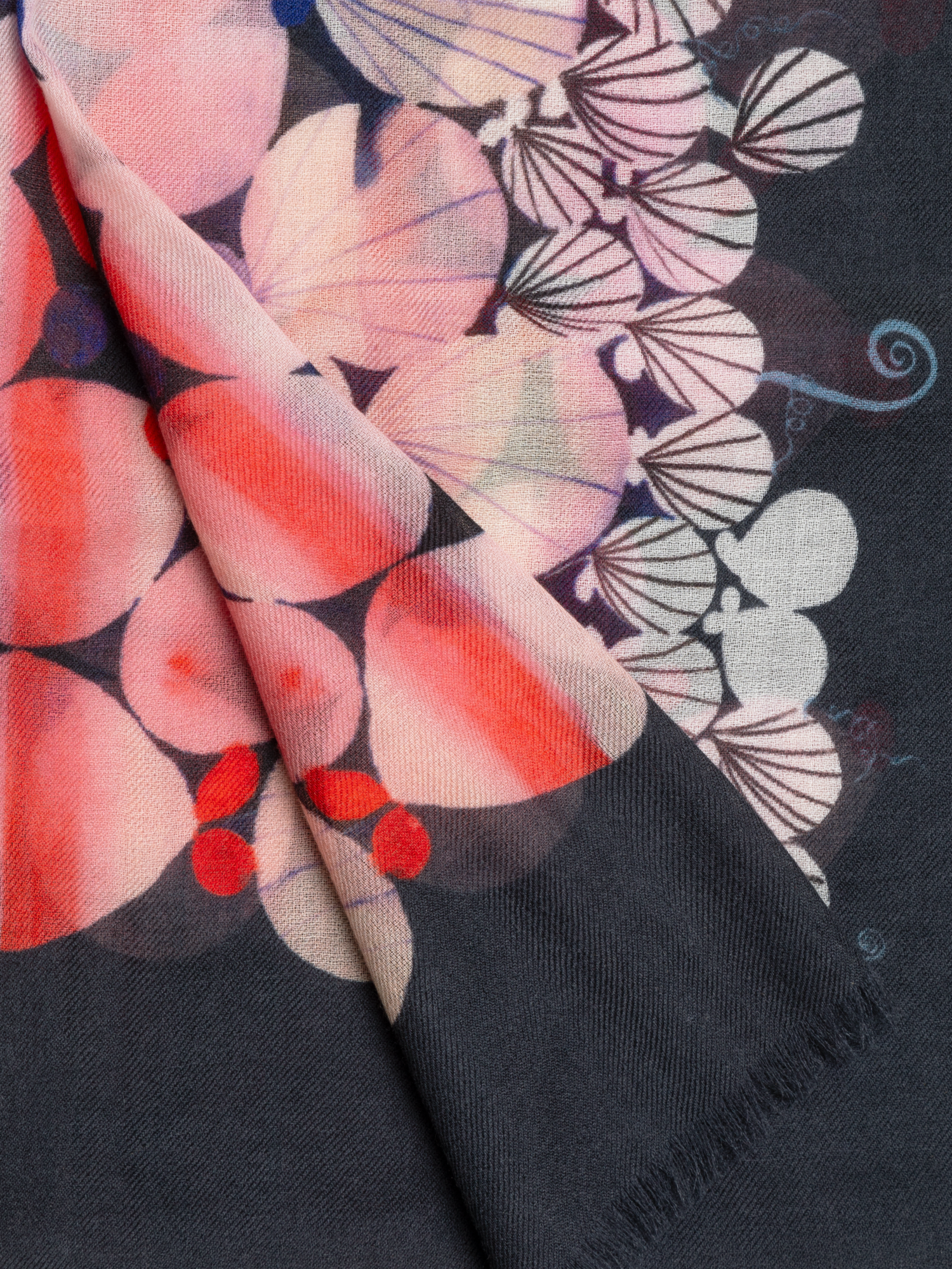 Designer Cashmere Scarf with Silver Dollars Print - black - multicolor - pink