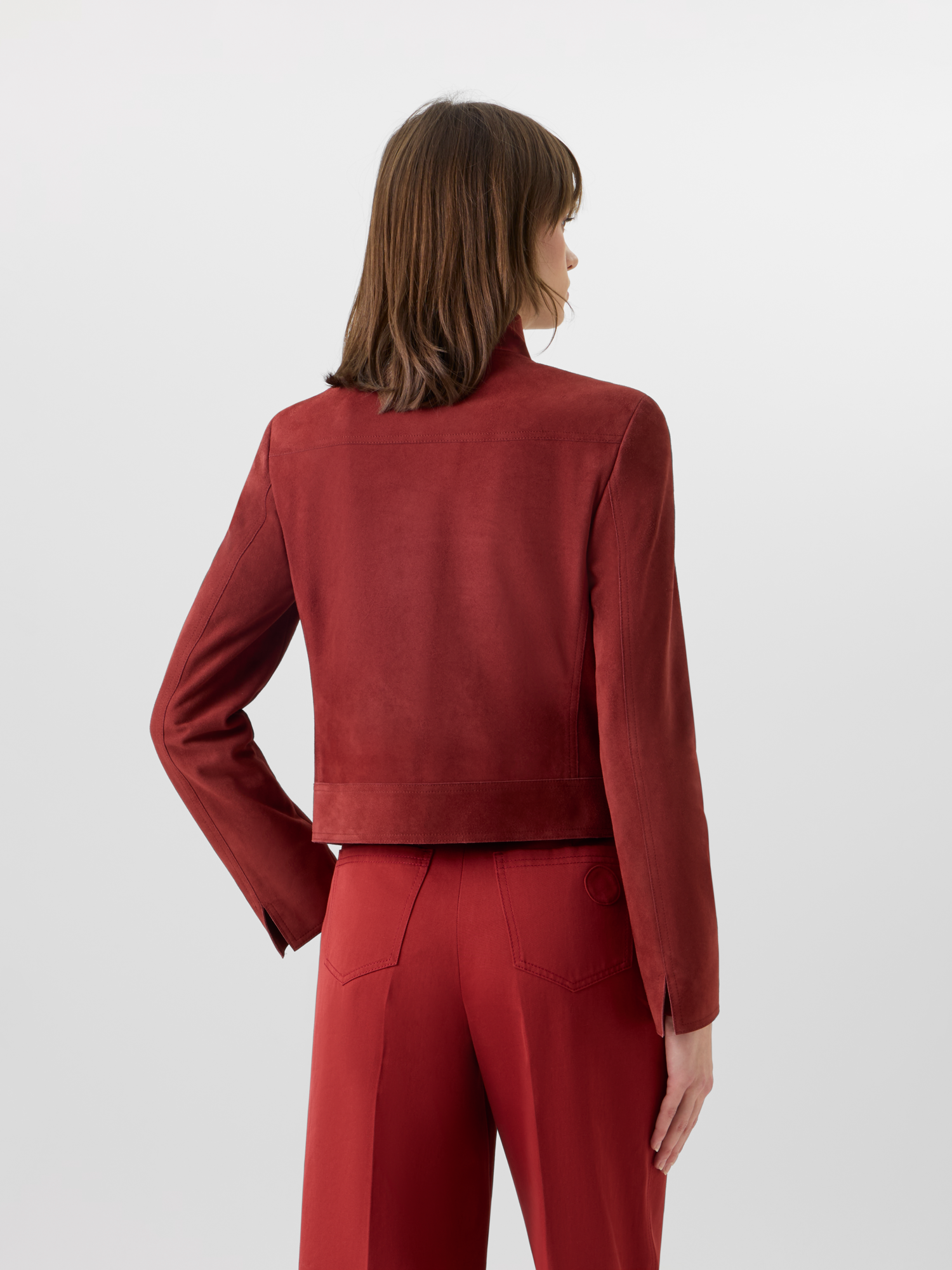 Designer Long-Sleeve Suede Leather Jacket - red 