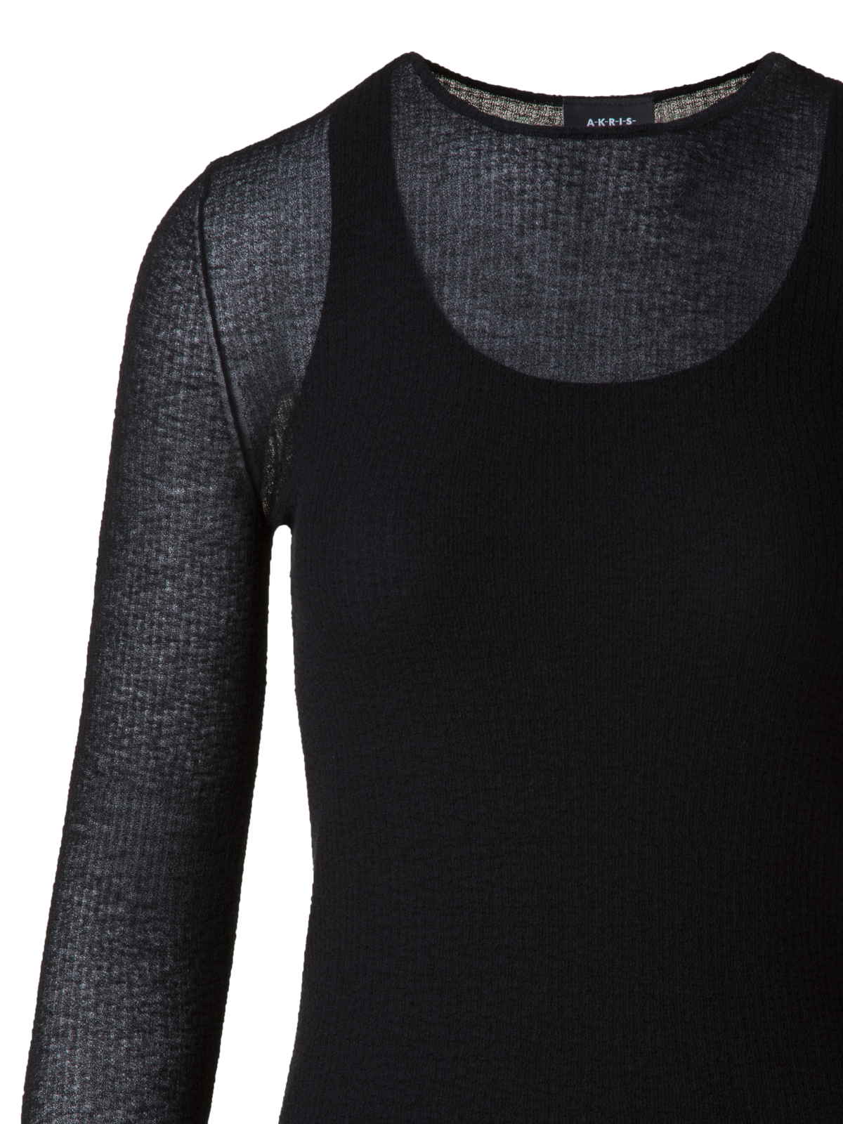 Designer Double Layered Knit Sweater in Sheer Cotton - black