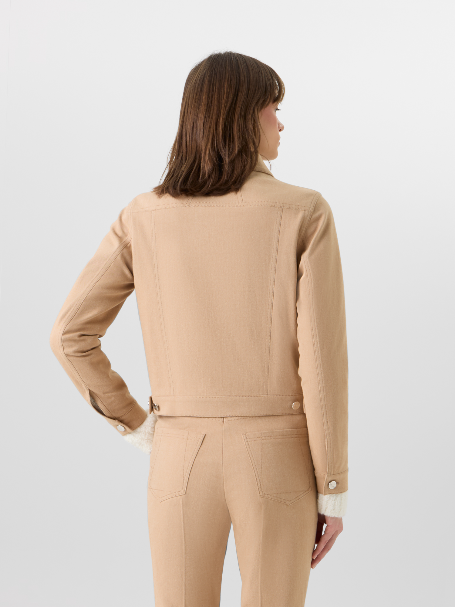 Designer Hilbert Short Jacket in Stretch-Cotton Denim - beige 