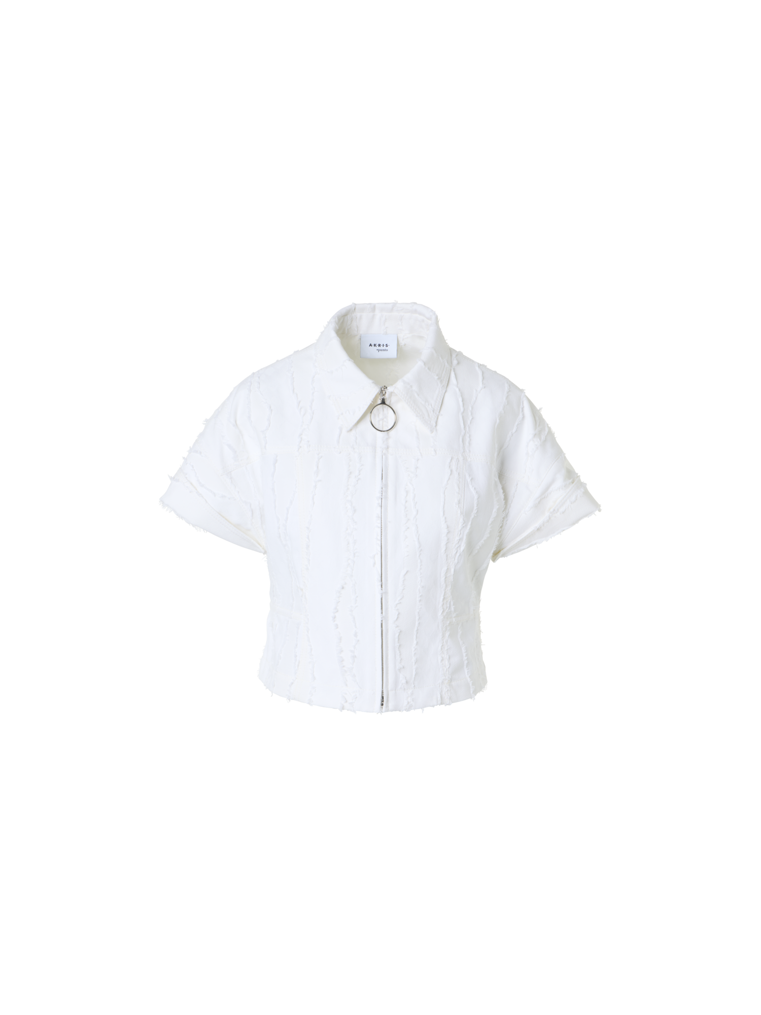 Designer Fringed Wave Jacquard Short Jacket - white