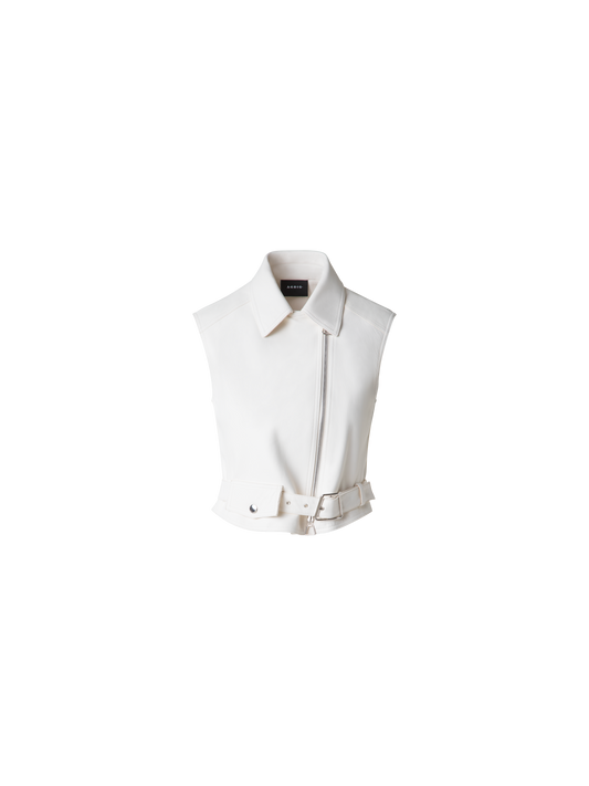 Designer Fitted Biker Style Leather Gilet - neutral - ecru - white