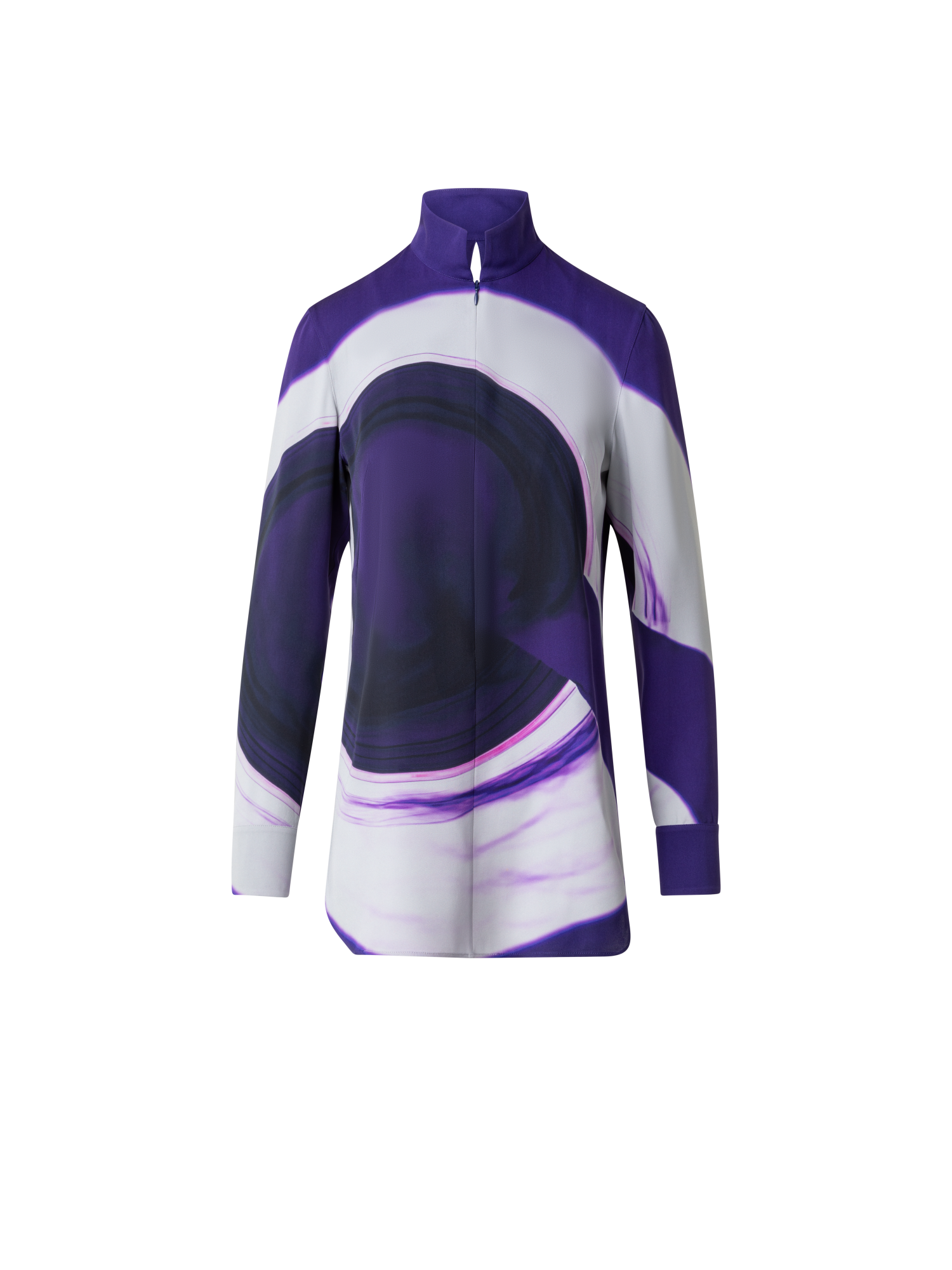 Designer Silk Tunic Blouse with Purple Loop Print - purple - multicolor