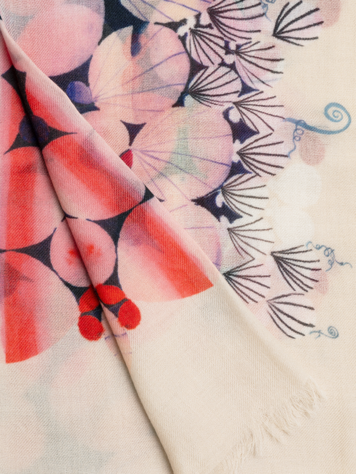 Designer Cashmere Scarf with Silver Dollars Print - multicolor - pink