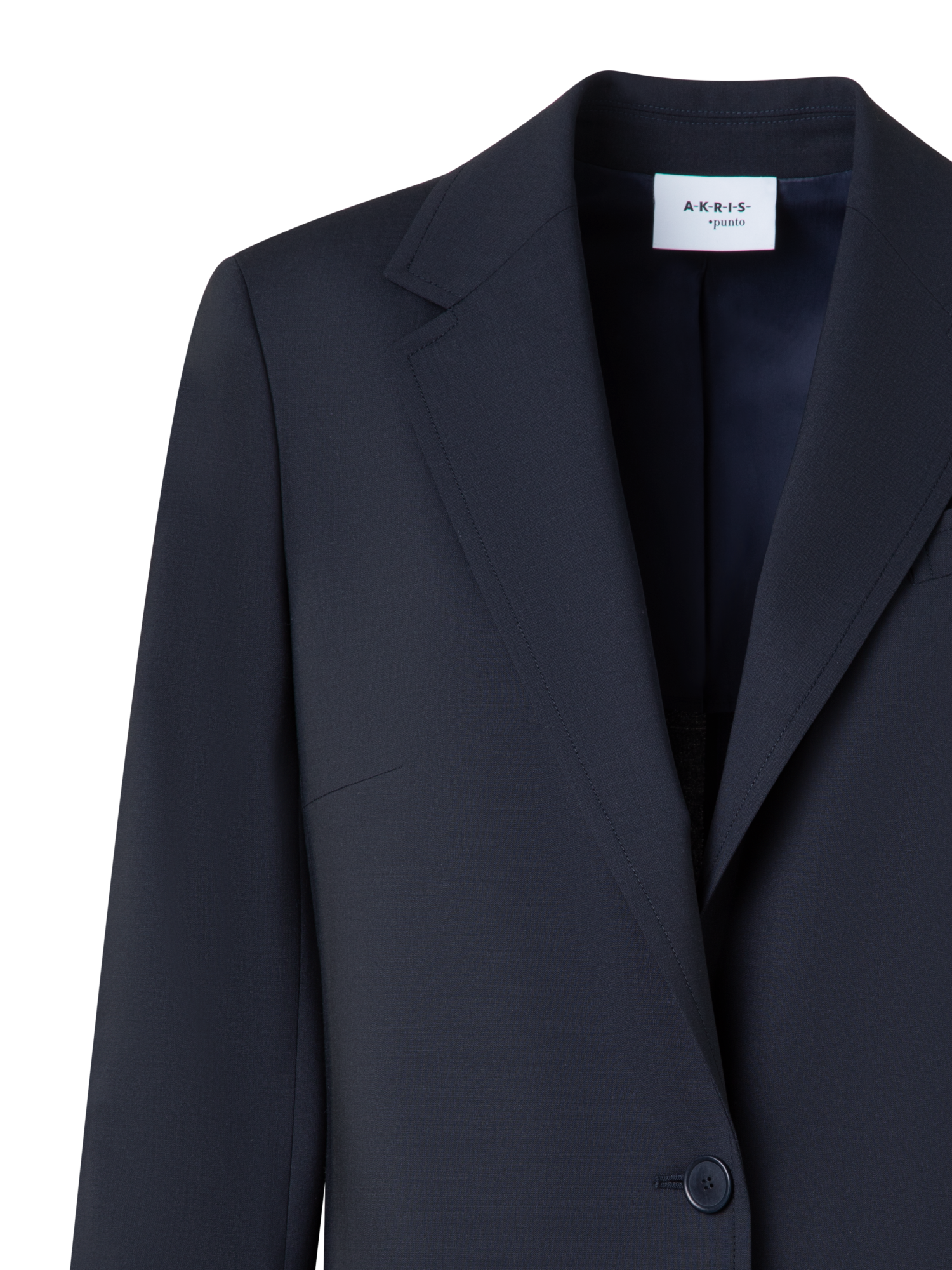 Designer Long Boyfriend Jacket in Cool Wool - navy - blue