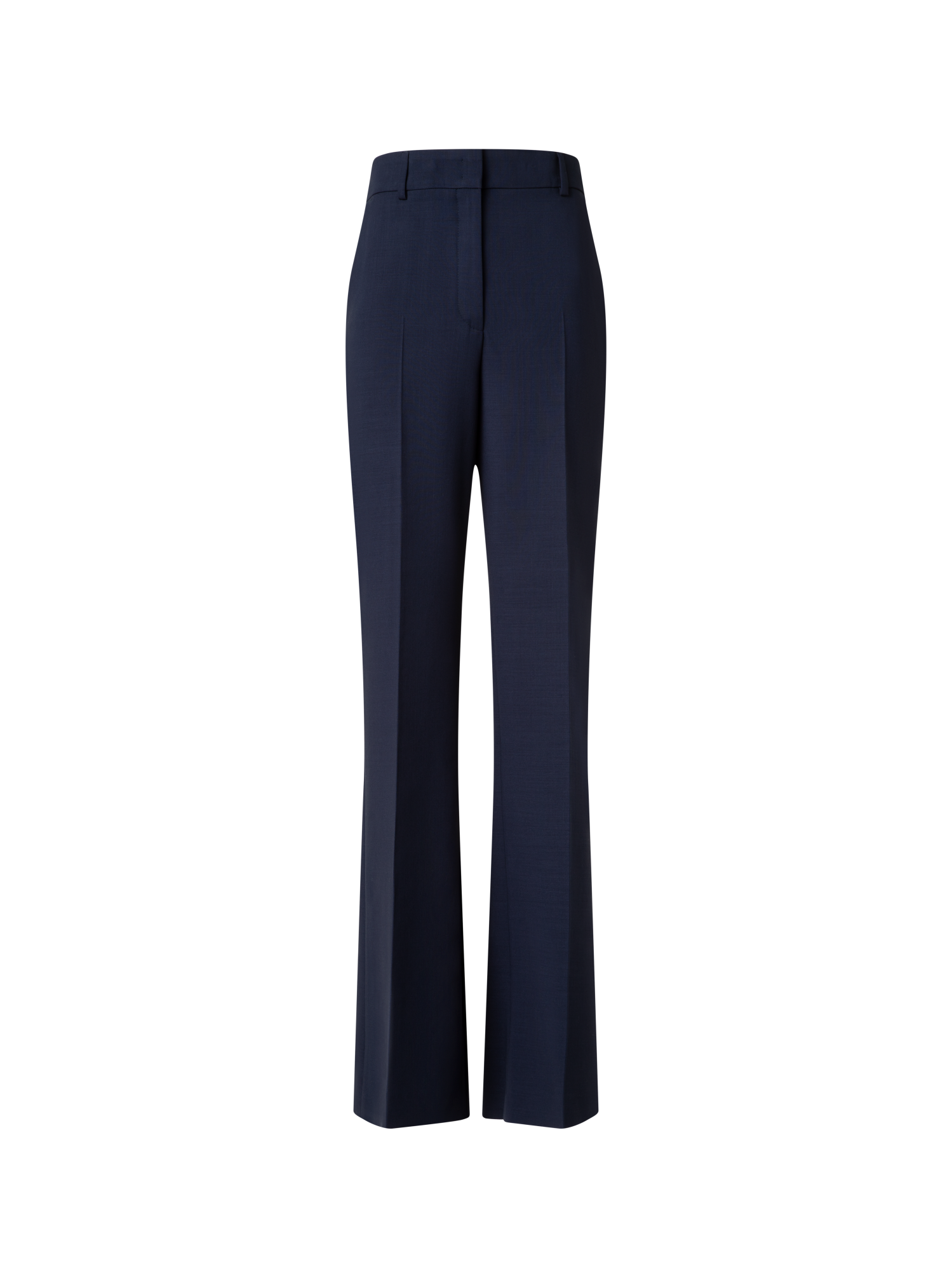 Designer Wide Straight Wool Stretch Double-Face Pants - navy - blue