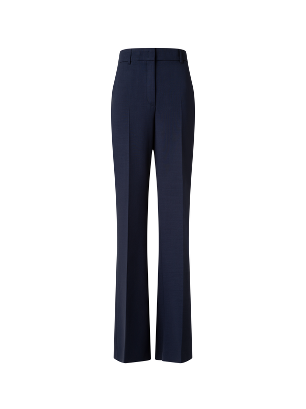Designer Wide Straight Wool Stretch Double-Face Pants - navy - blue