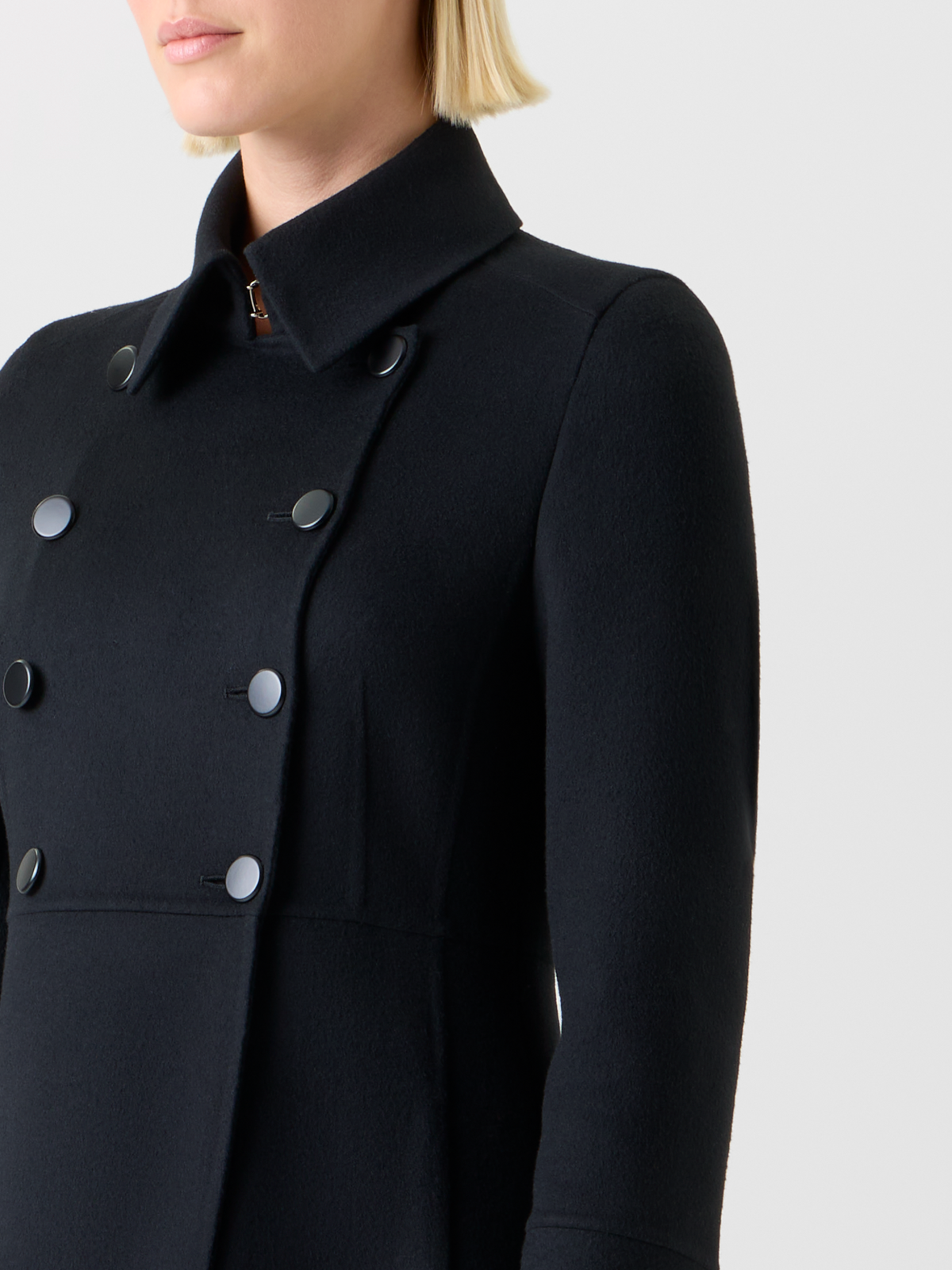 Designer Long Redingote Wool Double-Face Coat - black - neutral #editorial