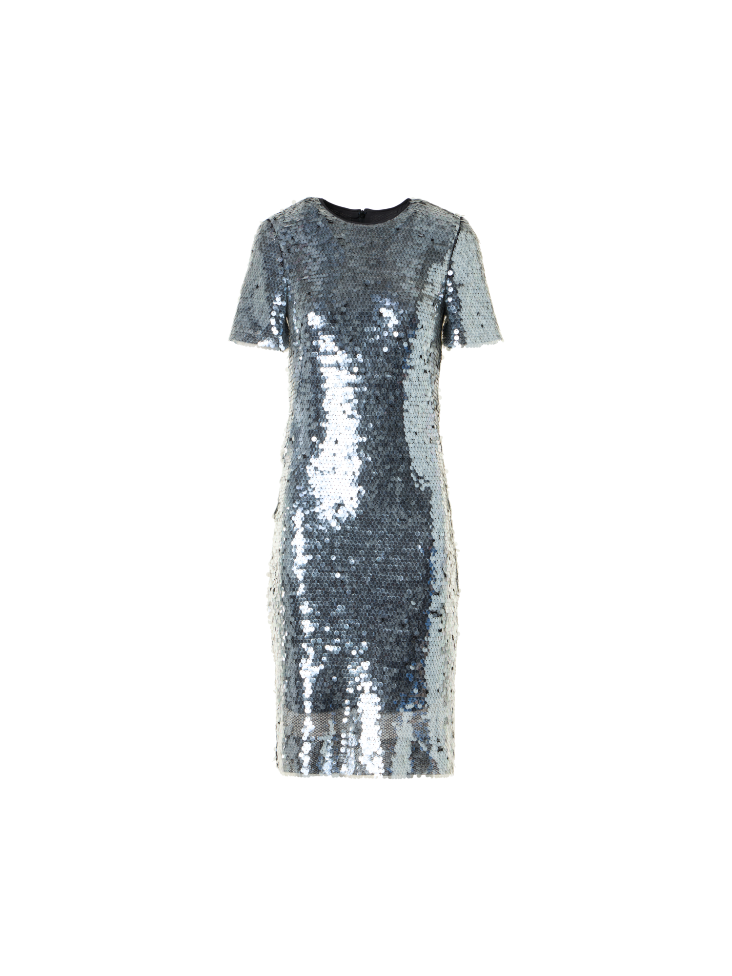 Designer Lucid Sequin Embroidered Tulle Sheath Dress - silver