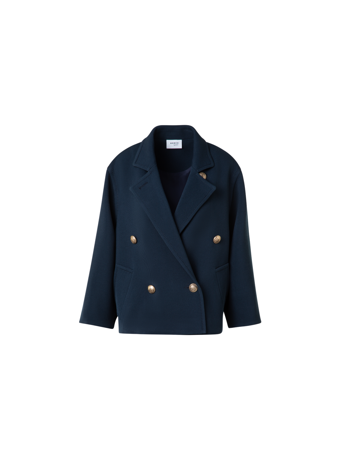 Designer Double-Breasted Wool Pea Coat - navy - blue