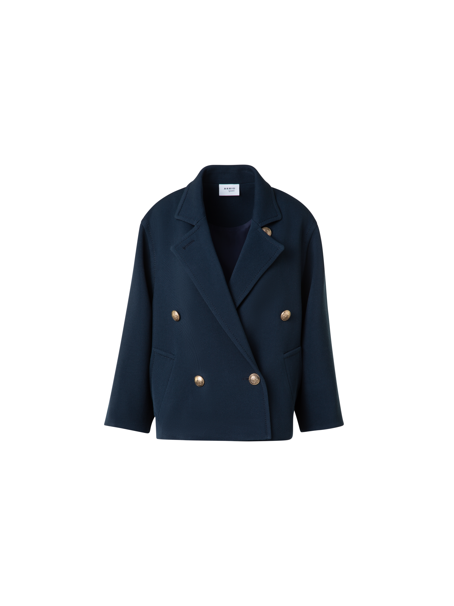 Designer Double-Breasted Wool Pea Coat - navy - blue