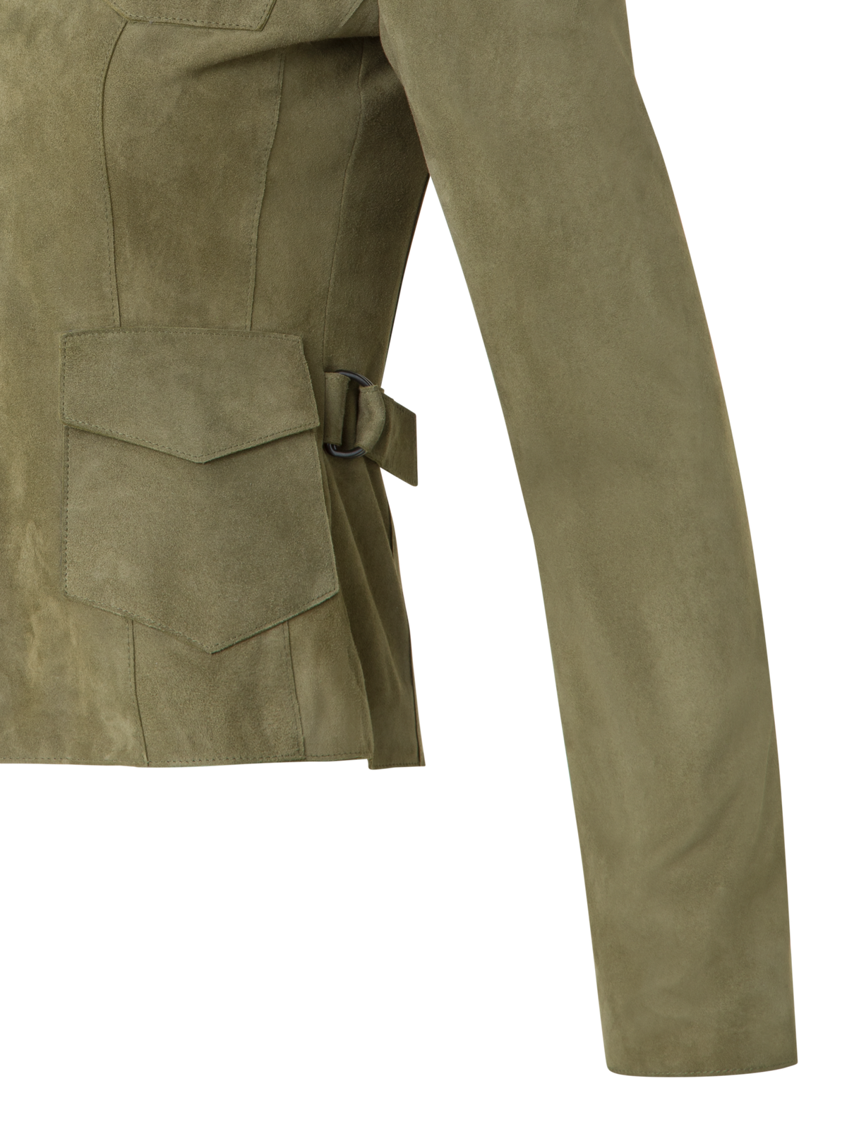 Designer Fitted Suede Utility Jacket - neutral - green