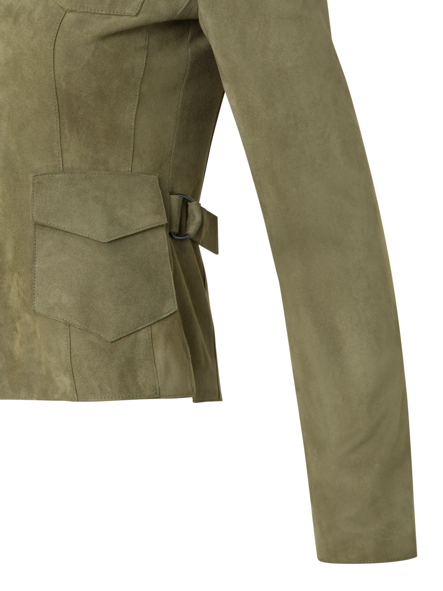 Designer Fitted Suede Utility Jacket - neutral - green