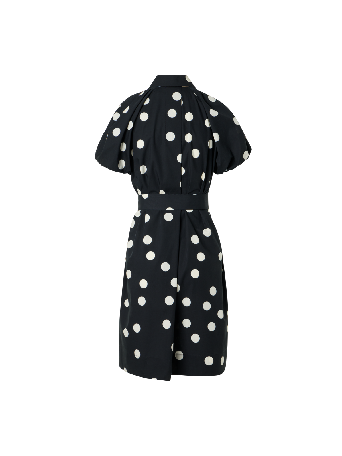Designer Polka Dot Cotton Shirt Dress with Puff Sleeves - black