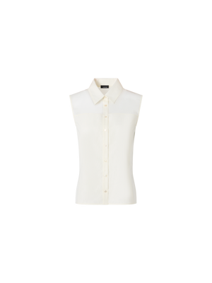 Designer Sleeveless Cotton Voile Blouse - ecru