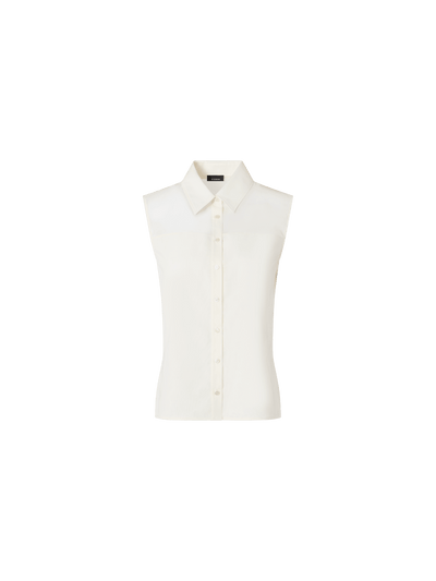Designer Sleeveless Cotton Voile Blouse - ecru