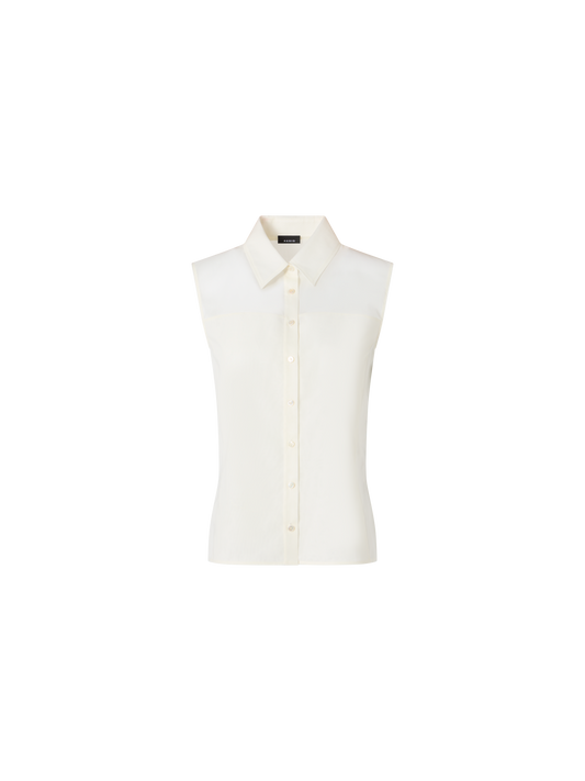 Designer Sleeveless Cotton Voile Blouse - ecru